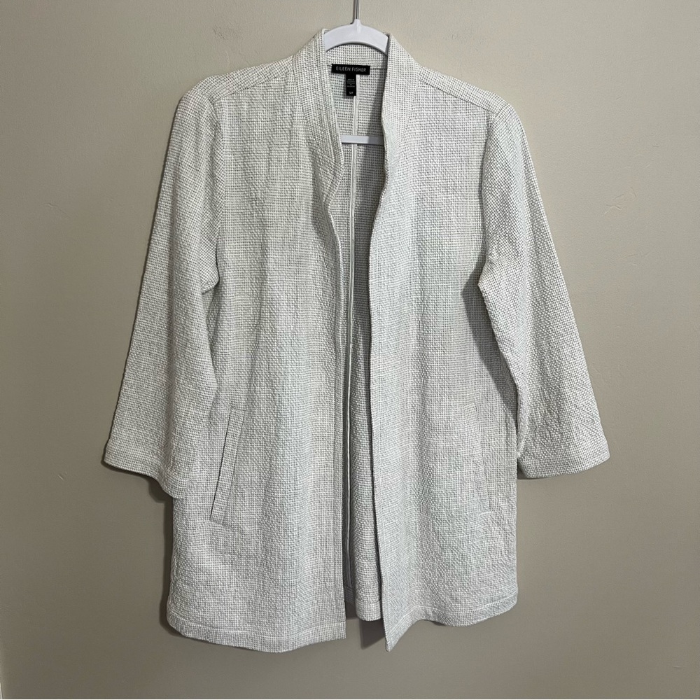 NWOT Eileen Fisher Gray Organic Cotton Open Front Cardigan Blazer size small